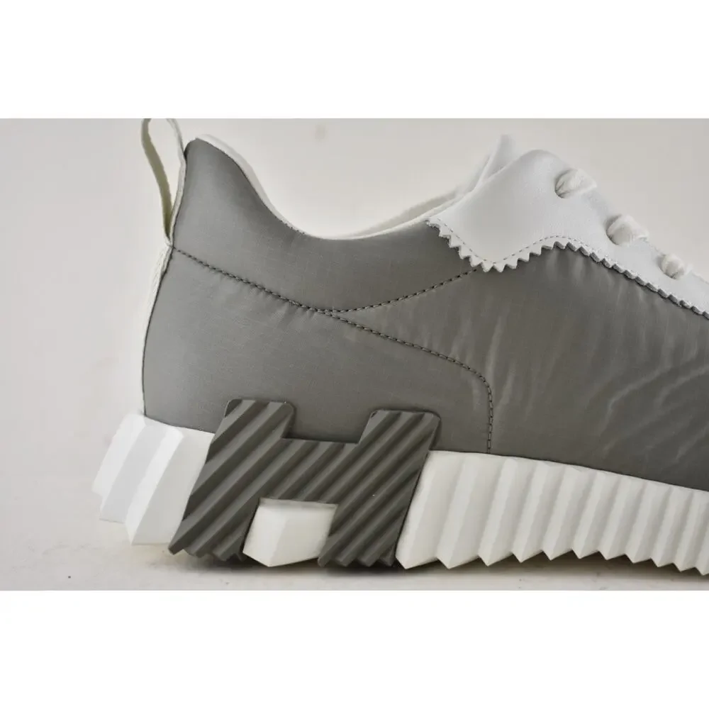Hermes Mens Bouncing Sneaker Etoupe Blanc White Grey H Logo Lace Up Flat 44 11 - Picture 8 of 16